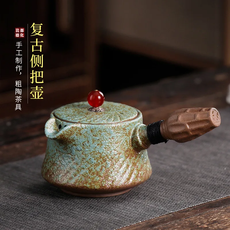 

Japanese Style Tetsubin Teapot Handmade Rough Ceramic Side-Handle Pot for Brewing & Boiling Traditional Tea Ceremony Set