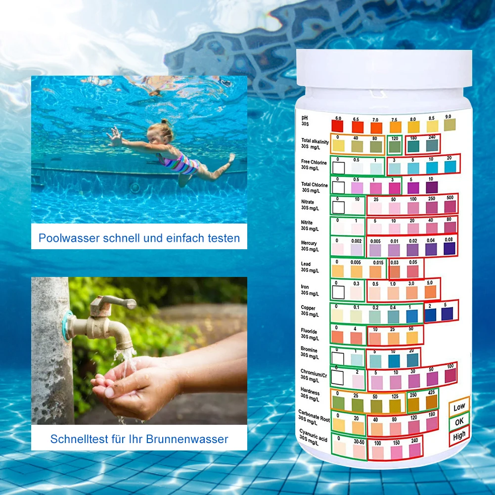 

50/100 Strips 16 In 1 Water Quality Test Strips Kit For Hardness PH Fluoride Lead Nitrate Home Drinking Water Quality Test Kit