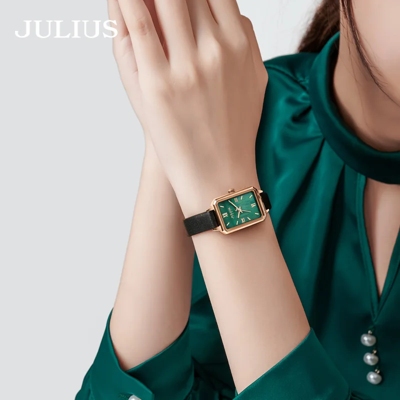 JULIUS Watch JA-1255 Slim Women Green Watch Leather Band Stylish Trendy Wristwatch For Ladies Dropshipping