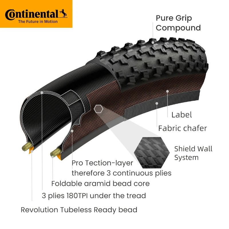 Continental Terra Trail 700x40C Tubeless Ready Road Bicycle Tire Black/Cream/Brown 3/180 TPI Folding Tyre Nobox Pure Grip