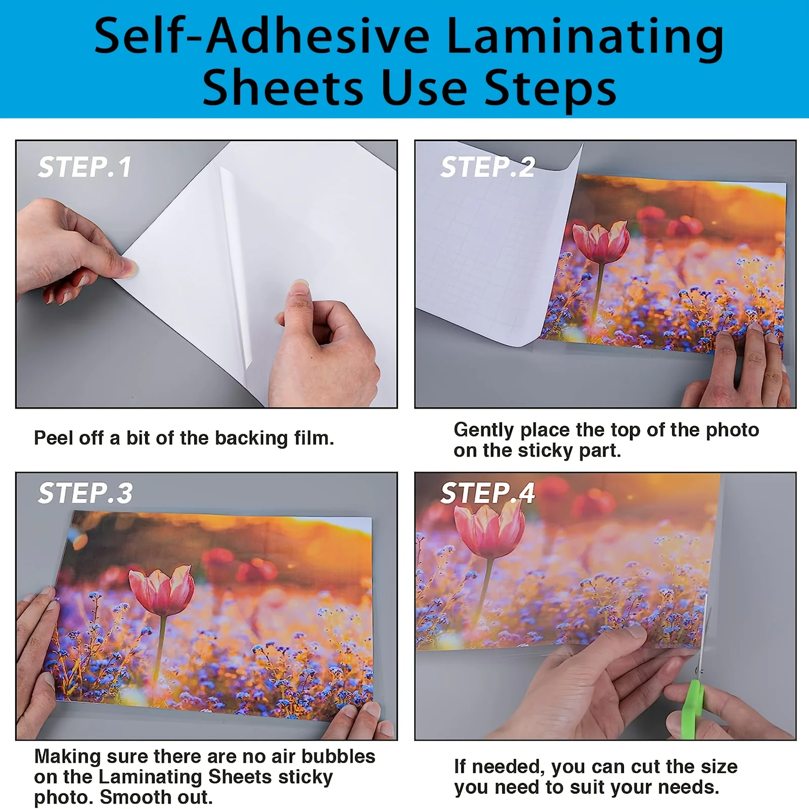 A4 Size Clear Self-Adhesive Laminate Sheets Pack of 20 Waterproof Photo Sticker Film No Machine Or Heat Required
