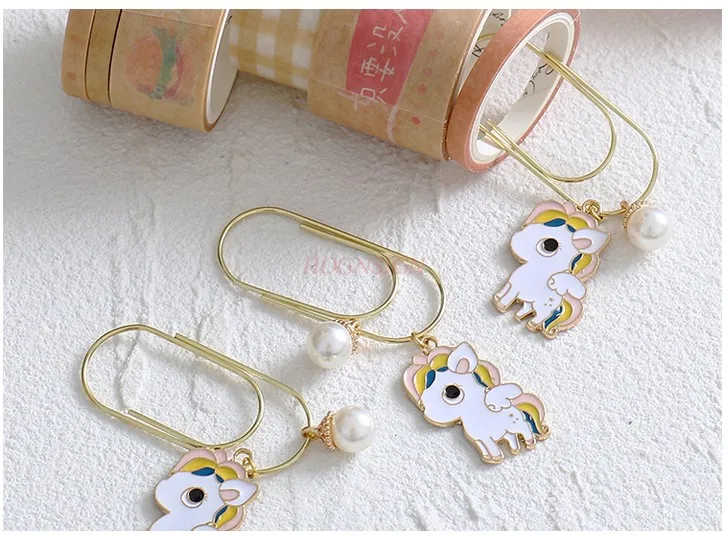 3pcs Pendant Metal Bookmark Pendant Cute Pony Decorative Paper Clips Creative Large Paper Clips