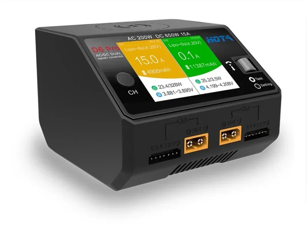 HOTA D6 Pro AC/DC Dual Channel Smart Balance Charger AC200W DC650W 15A for RC FPV LiPo Battery