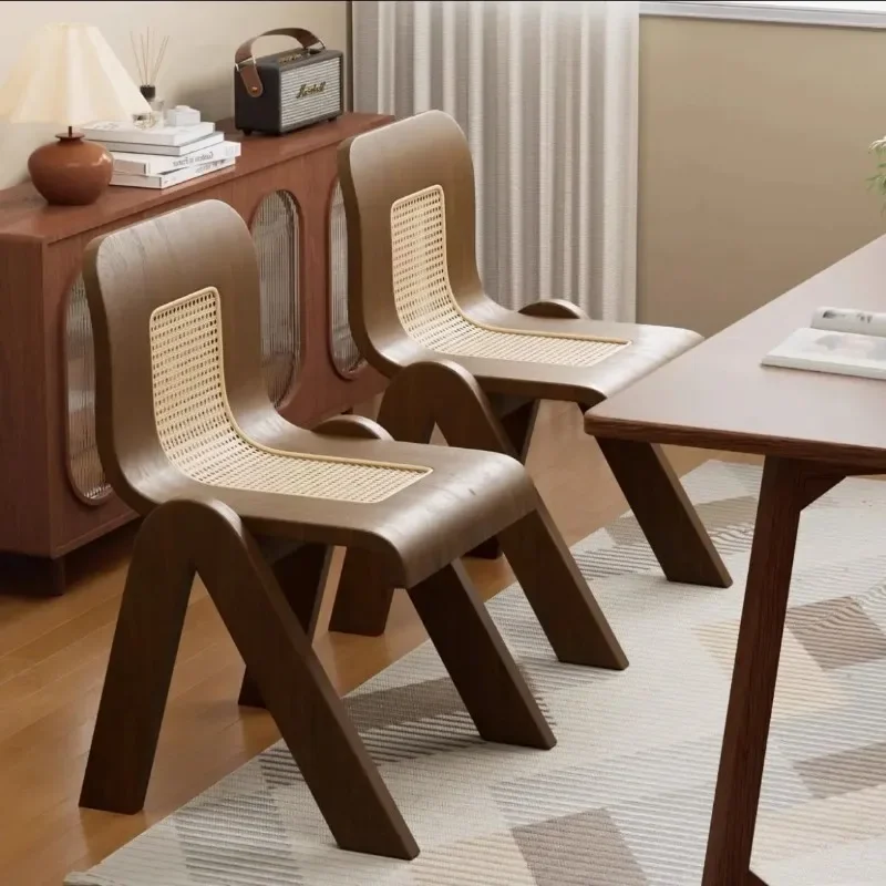 Medieval solid wood rattan home high-end retro light luxury backrest dining table and chairs