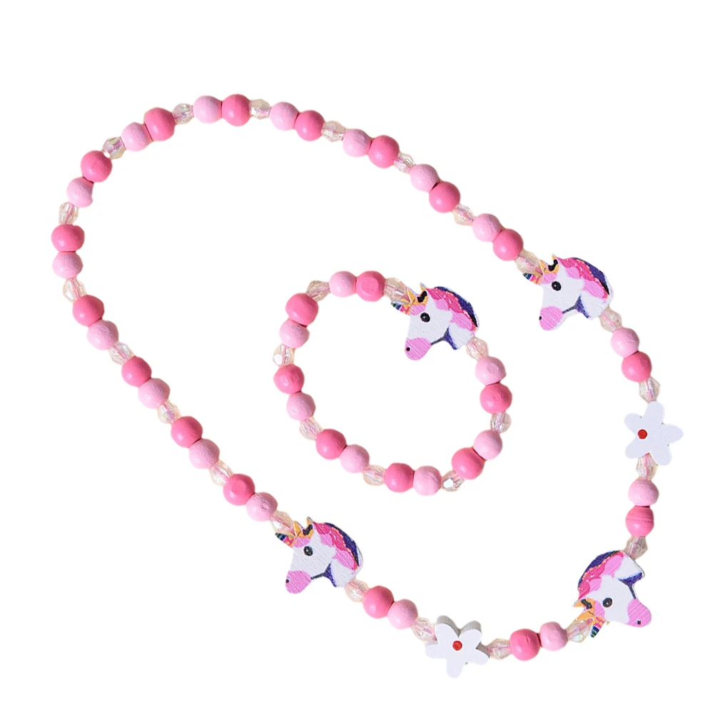 

Colorful Beaded Unicorn Necklace Bracelet Set Girls Wood Plastic DIY Kids Toddler Fashion Jewelry Accessories Birthday Parties