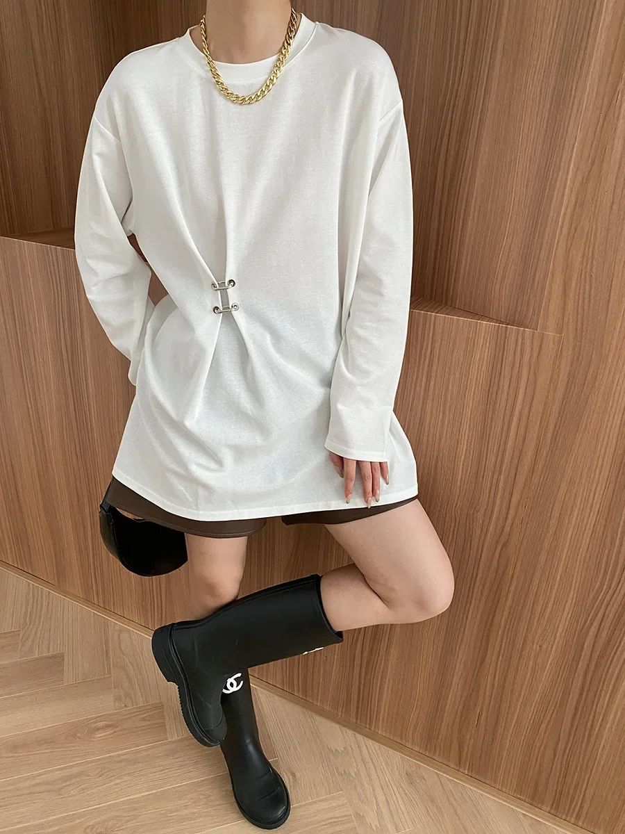 Irregular deconstruction style loose casual large T-shirt bottoming shirt with pin shape