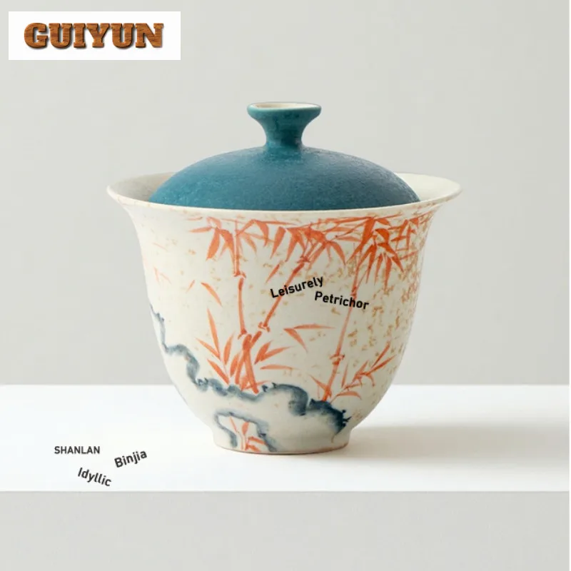 130 مللي رسمت باليد الخيزران Gaiwan الإبداعية الشاي تورين براد شاي مع غطاء عدة صانع الشاي غطاء السلطانية عناصر الشاي لوازم الديكور