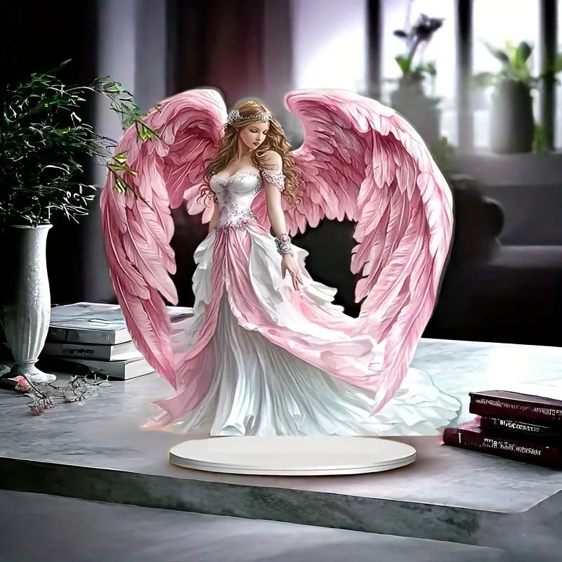 2D Flat Bohemian Acrylic Angel Wings/guardian Statue with Base/multifunctional Desktop Decoration