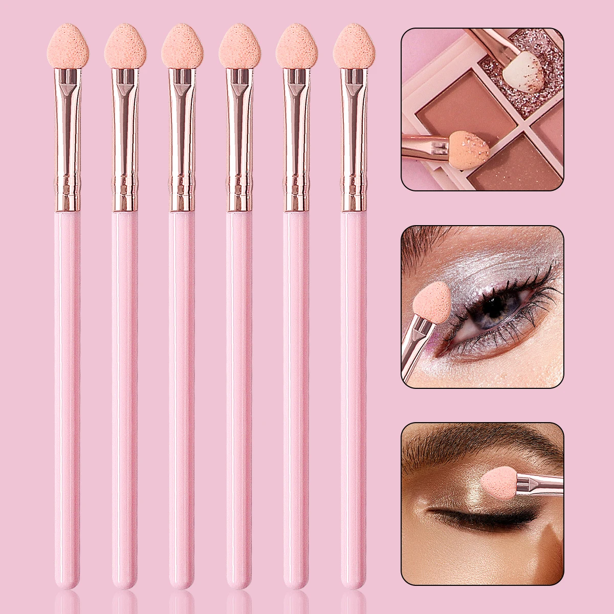 6PCS Pink Eyeshadow Brush Set, Sponge Eyeshadow Stick, Blending Brush, Concealer Brush, Multi-Functional Eye Makeup Brush