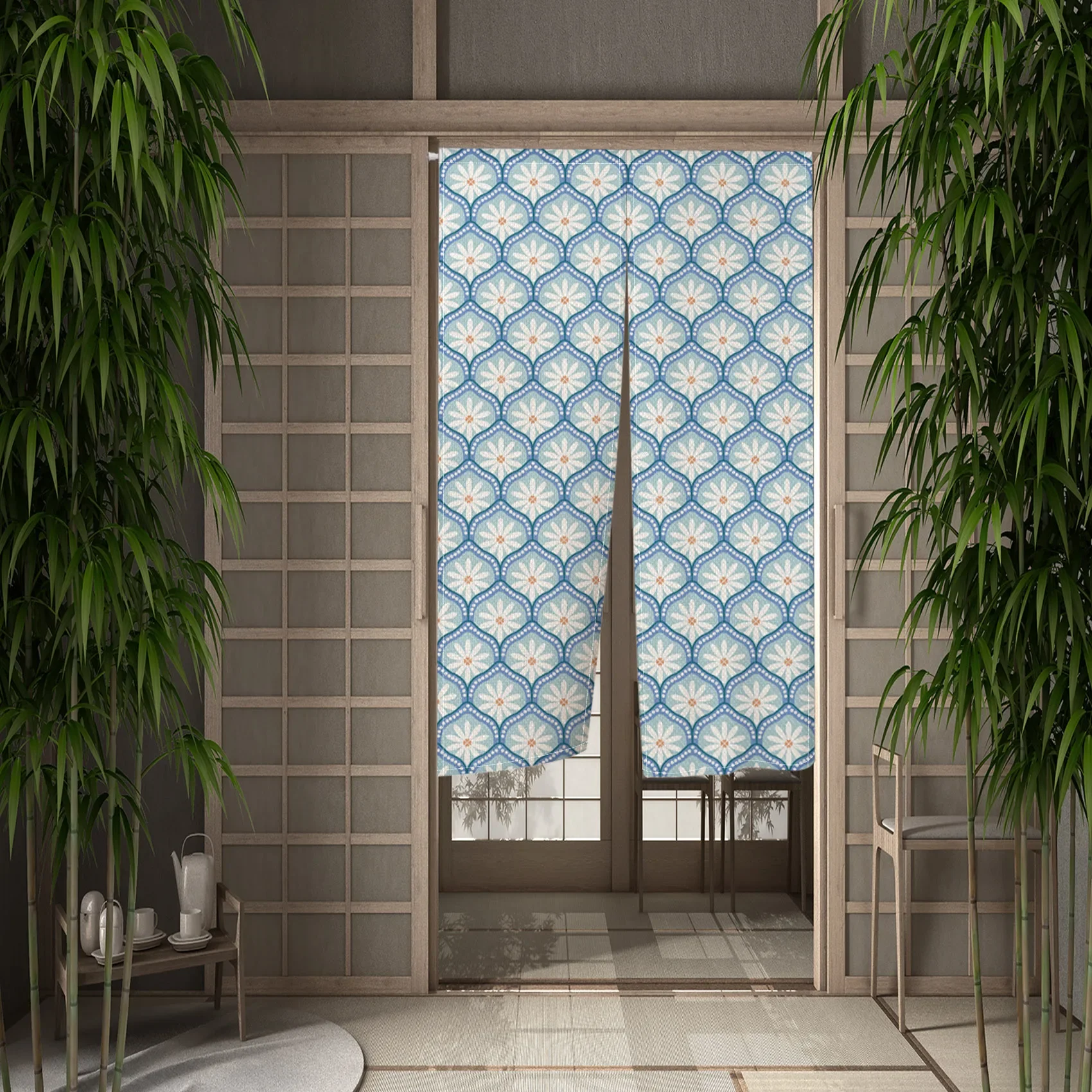 Japanese Door Curtain Noren Shallow Textured Ukiyo-e Sake House Entrance Short Half-Curtain Partition Room Door Blackout Curtain