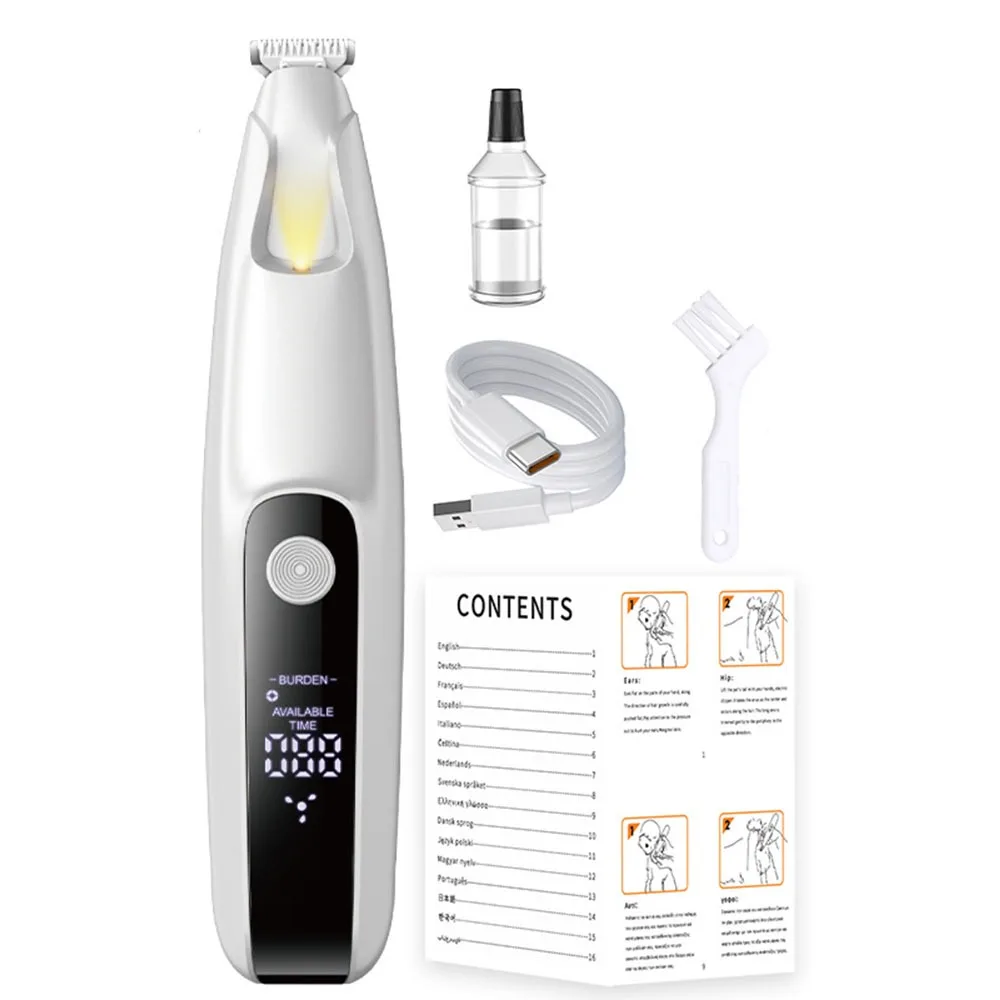 

LED Dog Paw Trimmer LCD Display Fully Waterproof Cats Foot Shaver with Clean Brush Comfortable Grip Pet Paw Hair Clippers