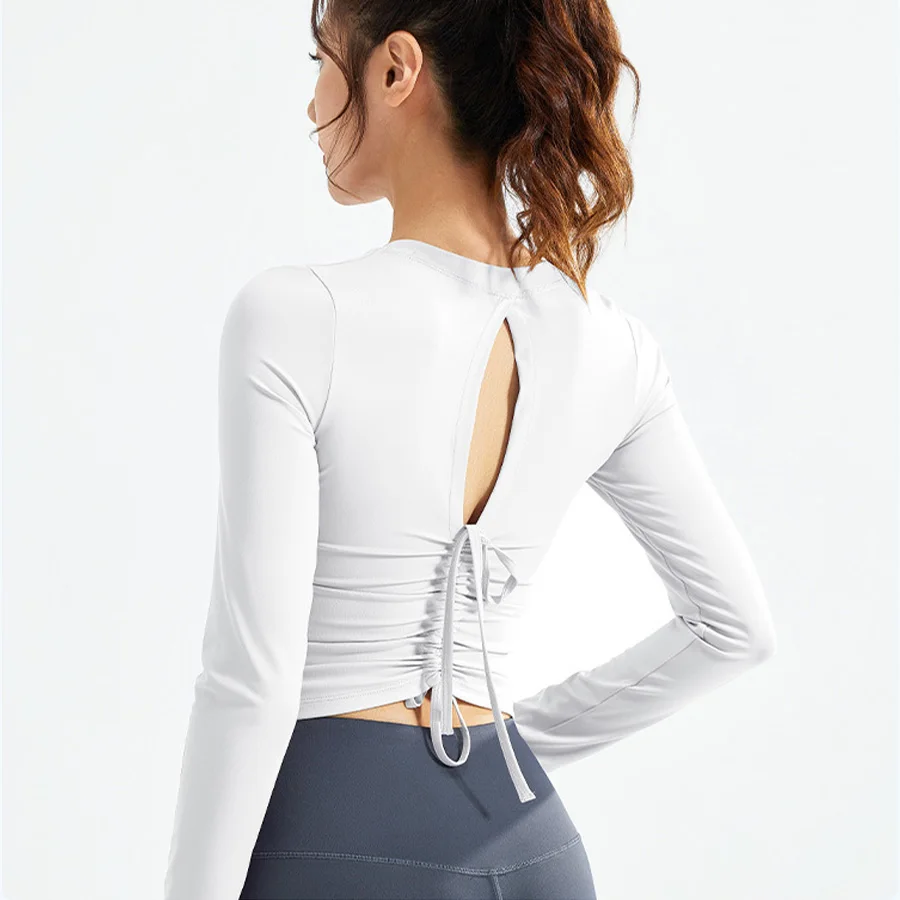 

Peach shaped pleated long sleeved slim fit running sports long sleeved bra free yoga clothes for women