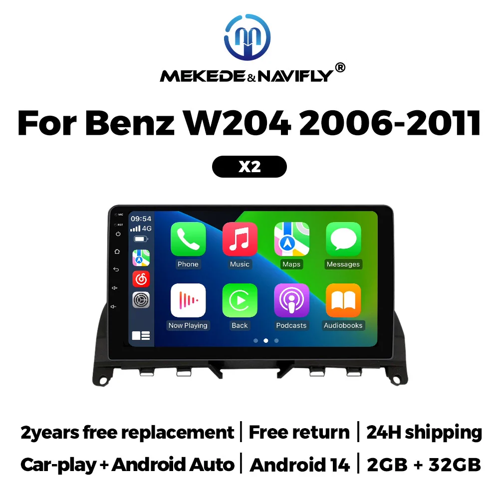Android 14 Car Radio 2G32G Wireless Carplay For Mercedes-Benz C-Class W204 C204 S204 C300 Navigation GPS Multimedia Video Player