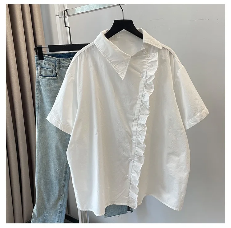 เสื้อแขนสั้นผู้หญิงผ้าฝ้าย Patchwork Pintuck SLIM FIT เสื้อ Harajuku โมเดิร์นศิลปะ Urban นักเรียนอ่อนเยาว์ TOP Casual