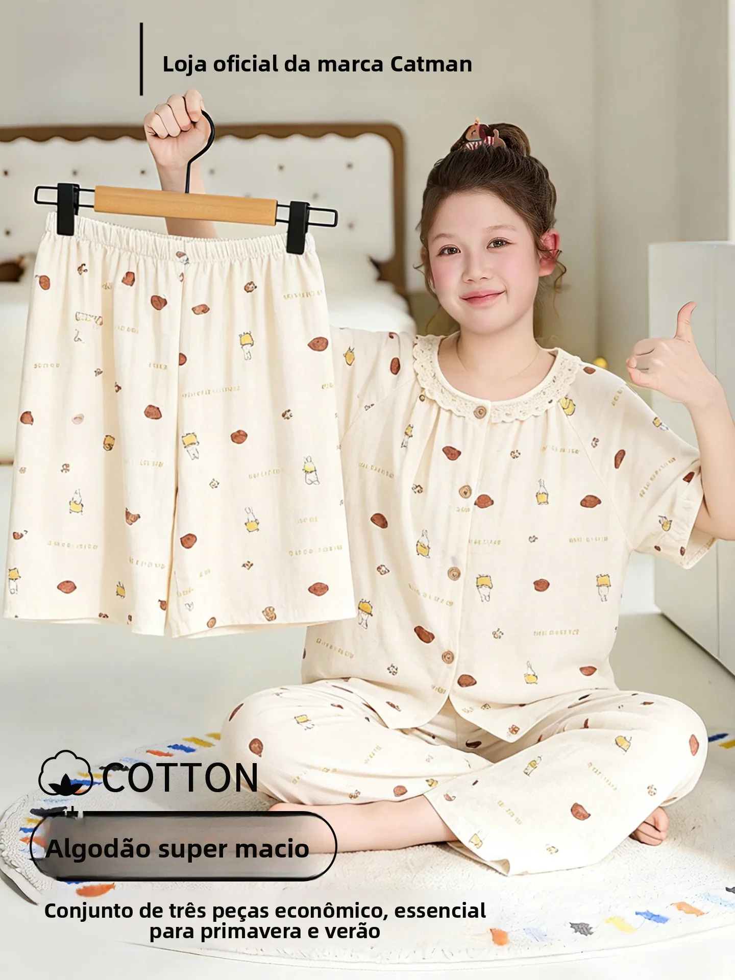 cloud-cotton-short-sleeve-sleepwear-set-for-little-girls-summer-new-style-home-clothes-three-piece-set-soft-polyester-fiber