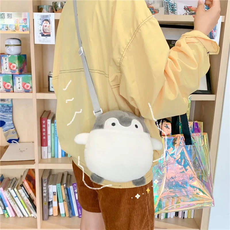 Japanese girl heart penguin messenger bag women cute plush shoulder bag cartoon ins doll toy plush bag