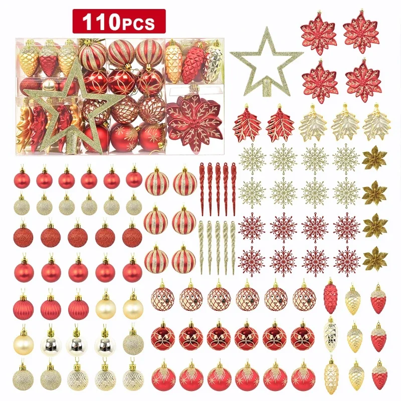 110pcs Christmas Ball Ornaments Set Special Shape Christmas Tree Party Decoration Christmas Spheres Pendant 2026 New