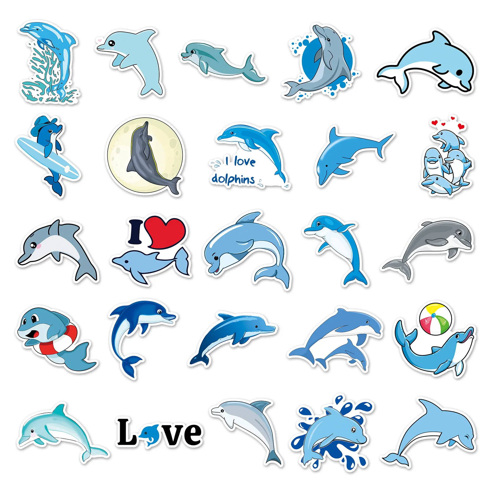 50/100Pcs INS Novelty Cartoon Cute Kawaii Dolphin Series Sticker PVC Waterproof Stickers Decals For Kids Boys Girls Toys Gifts