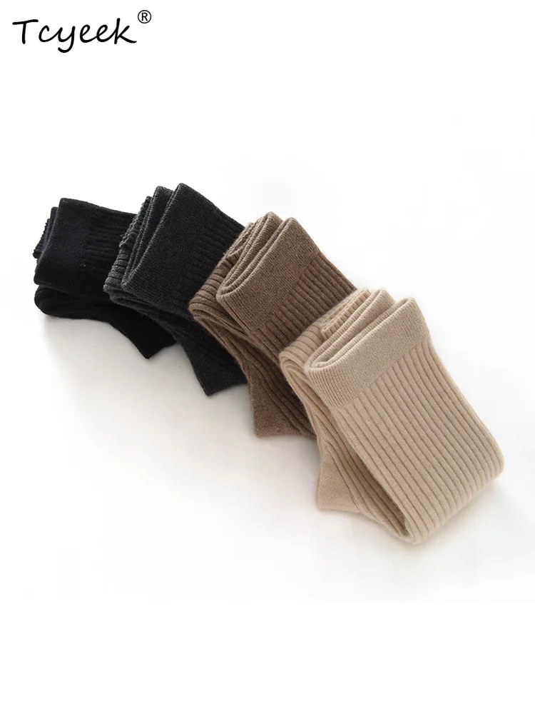 Tcyeek, 35 % Kaschmir, 65 % Wolle, warme lange Unterhose, weiche Damen-Leggings mit hoher Taille, Strickhose, 2024 Herbst-Winter B48612QC