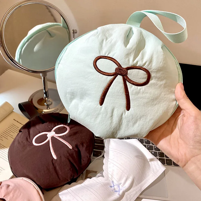 Korean Style Bow Decor Travel Underwear Organizer Bag, 3-in-1 Portable Storage Pouch for Bra, Panties and Socks for Trip Luggage