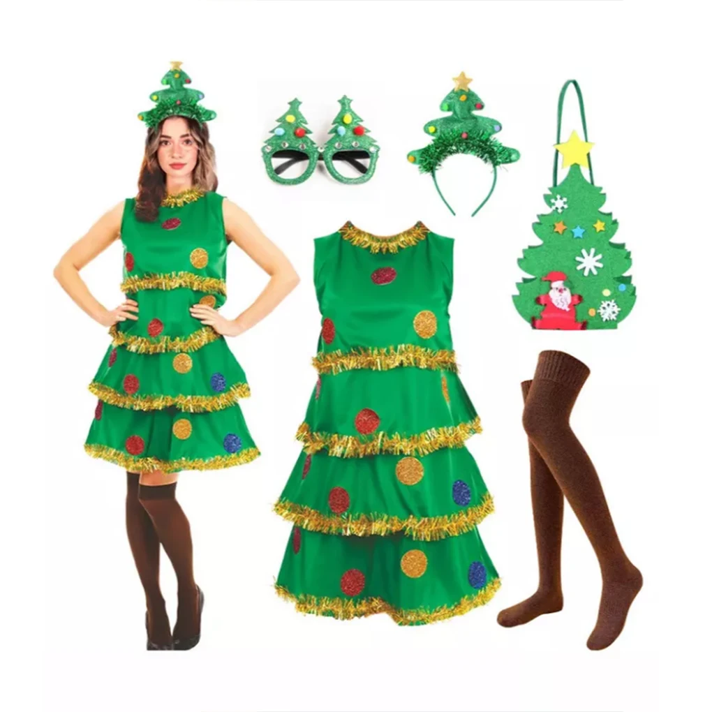 Polyester 2024 Christmas Tree Cosplay Costume For Festive Ornaments Anime 2024 Christmas Dress Adult