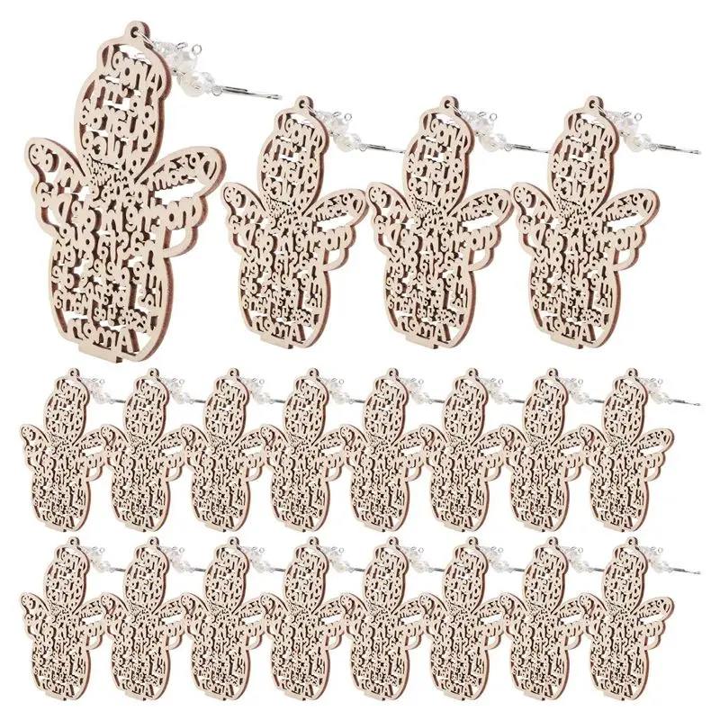Leading-20Pcs Baptism Angel Key Ring Baptism Wood Keychain Baptism Favor Baptismal Souvenirs Communion Favors For Boy Or Girl