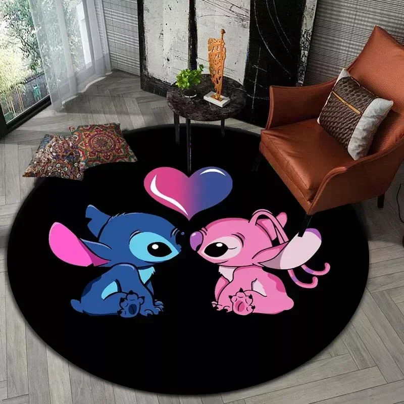 Disney Black Lilo Stitch Baby Rug Round Carpet 120cm Crawling Game Non-slip Floor Mat for Kids Bedroom Living Room Decor