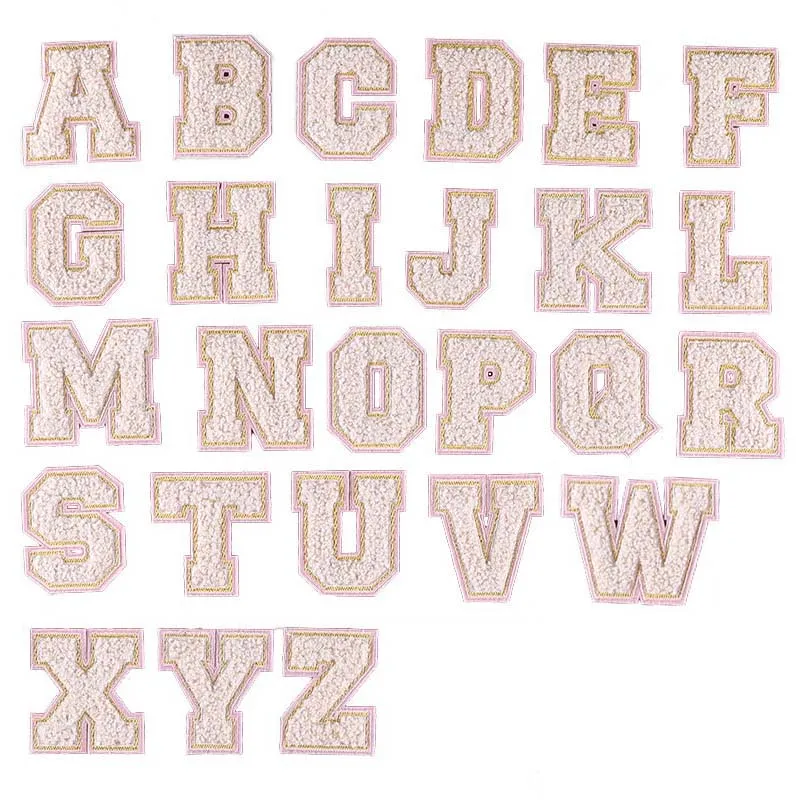 A~Z English Alphabet Letter,0~9 Numbers Badges White Chenille Applique Embroidery Iron On Patches,DIY Sewing For Clothing Badge
