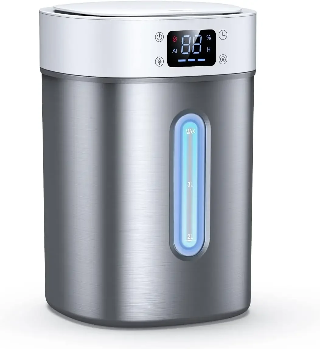 

Ultrasonic Cool Mist Humidifier with 304 Stainless Steel Tank - 4L Capacity, Auto Humidity Control, Night Light, and Timer - Ide