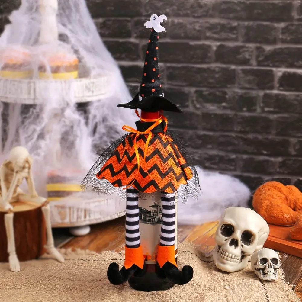 Portable Halloween Witch Hat Wine Bottle Cover Reusable Scary Witch Long Leg Wine Bottle Cover Exquisite Wine Pouch Gift