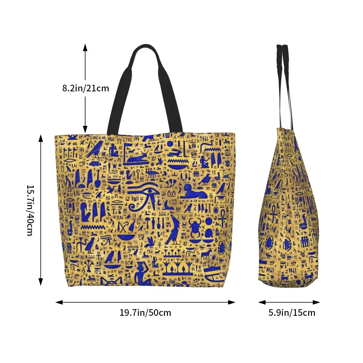 맞춤형 이집트 상형문자 쇼핑 캔버스 백, 여성용 재활용 대용량 식료품, 고대 이집트 기호 쇼퍼 토트백