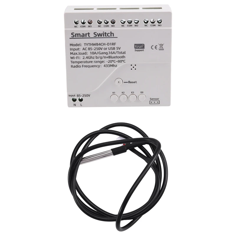 Tuya Wifi Smart Switch Temperature Sensor Monitor AC 85-250V Wireless Smart Switch For Alexa Google Home