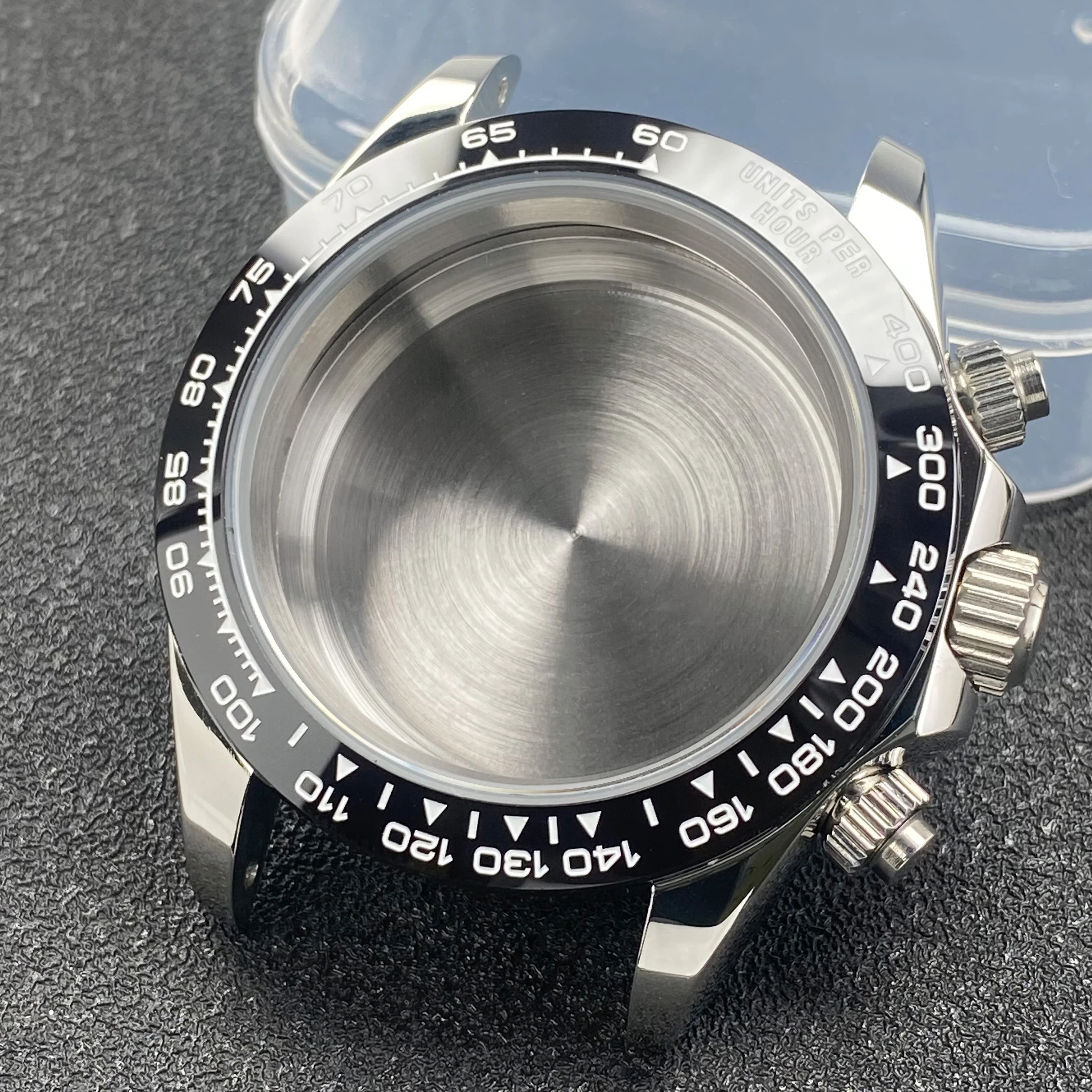 39 ミリメートル高品質シルバーメンズ腕時計スチールケースフィット VK63 ムーブメントケース時計アクセサリー部品は 20 ミリメートルストラップ時計ボックスに適合