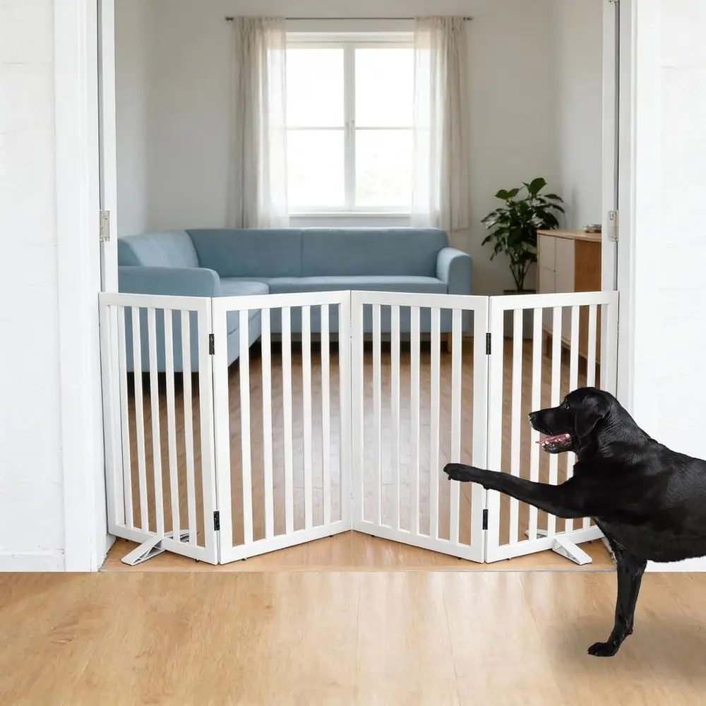 

Ворота для собак для дома, отдельно стоящие, для дверных проемов, коридоров или лестниц, складные деревянные, расширяемые, высота 32 дюйма, 4 секции.