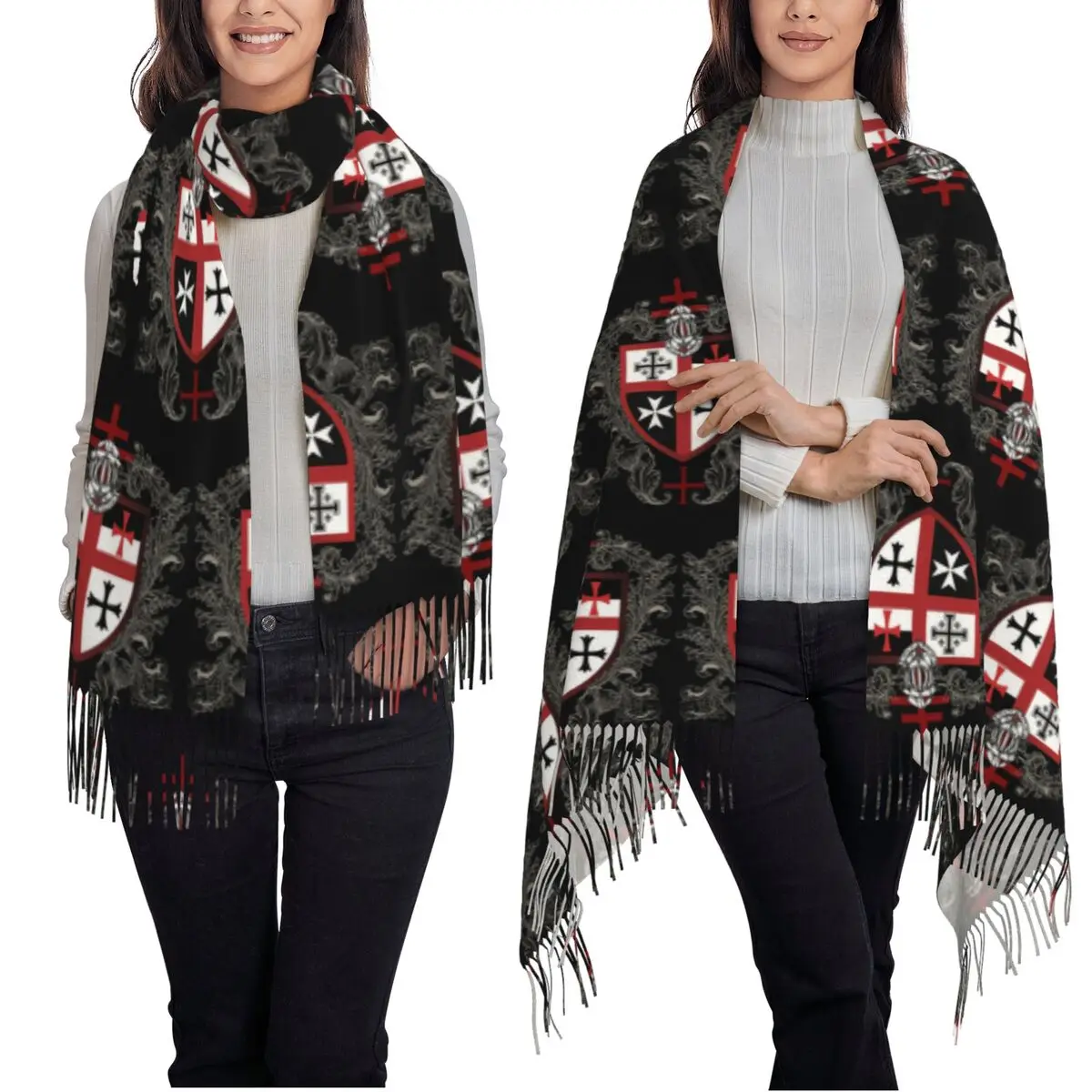 فرسان الهيكل الصليب درع رمز القرون الوسطى السيف شعار النظام السري وشاح شرابة الأوشحة شالات ويلتف شال كبير التفاف