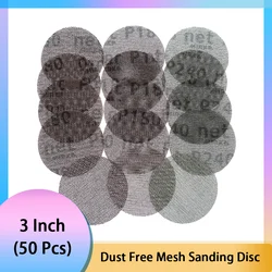 75mm Mirka 3Inch Mesh Sanding Discs 50Pcs Dustless Anti-blocking Hook Loop Abrasive Pads Dry Grinding Disc for Auto Drywall Wood