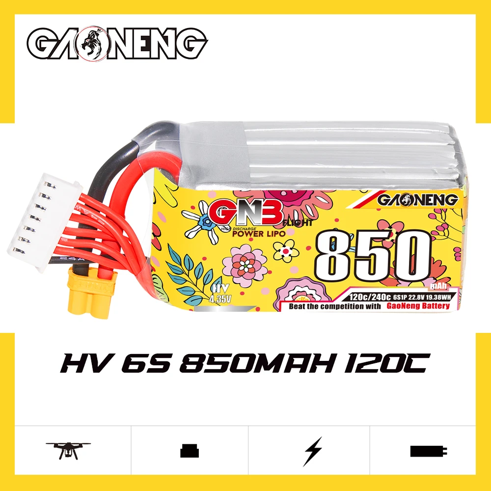 Gaoneng GNB 850mAh 120C 2S/3S/4S/5S/6S/8S 7.6V/11.4V/15.2V/19.0V/22.8V/30.4V HV bateria LiPo z wtyczka XT30/XT60 dla dronów FPV