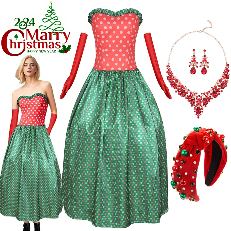 Womens Christmas Dress Martha May Whovier Costume Cosplay Outfits with Gloves for Holiday Party Fancy Dress Outfit