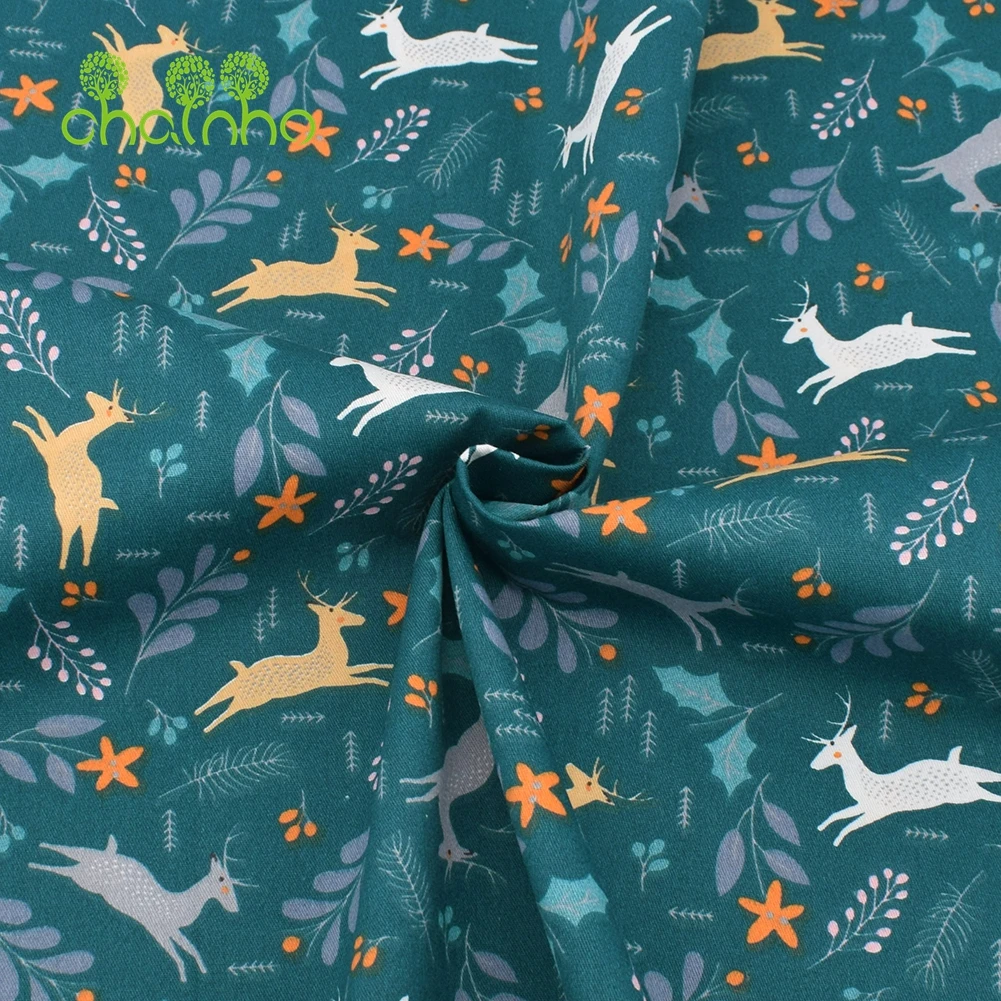 Chainho,Printed Twill Weave Cotton Fabric,DIY Sewing Quilting Material,Patchwork Cloth,Jungle Series,2 Specification,CC297