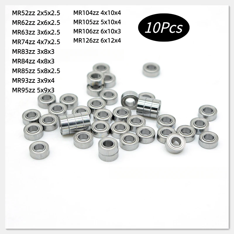 10Pcs MR52‑MR126ZZ Series Miniature High‑Speed Low‑Noise Deep Groove Ball Bearings Double Metal Shielded Small Bearings