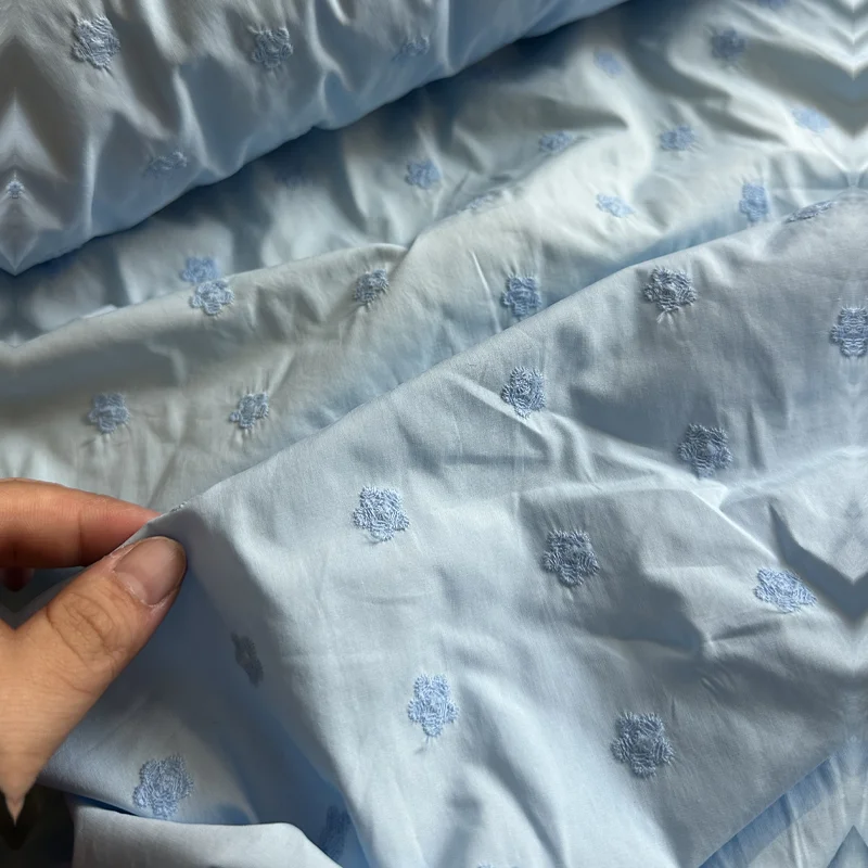 

Cotton Fabric Light Blue Flower Embroidered Cotton Fabric Dress Shirt