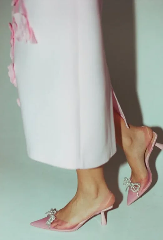 High Quality Customized High Collar Tea Length Appliques Straight Pink Short Sleeves Vestido De Festa Madrinha فساتين السهرة