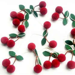 Cherry Felt Ball Handmade Garland String Wall Hanging Ornaments Hair Ball  Pendant Kids Room Decoration Baby Shower Party Favor