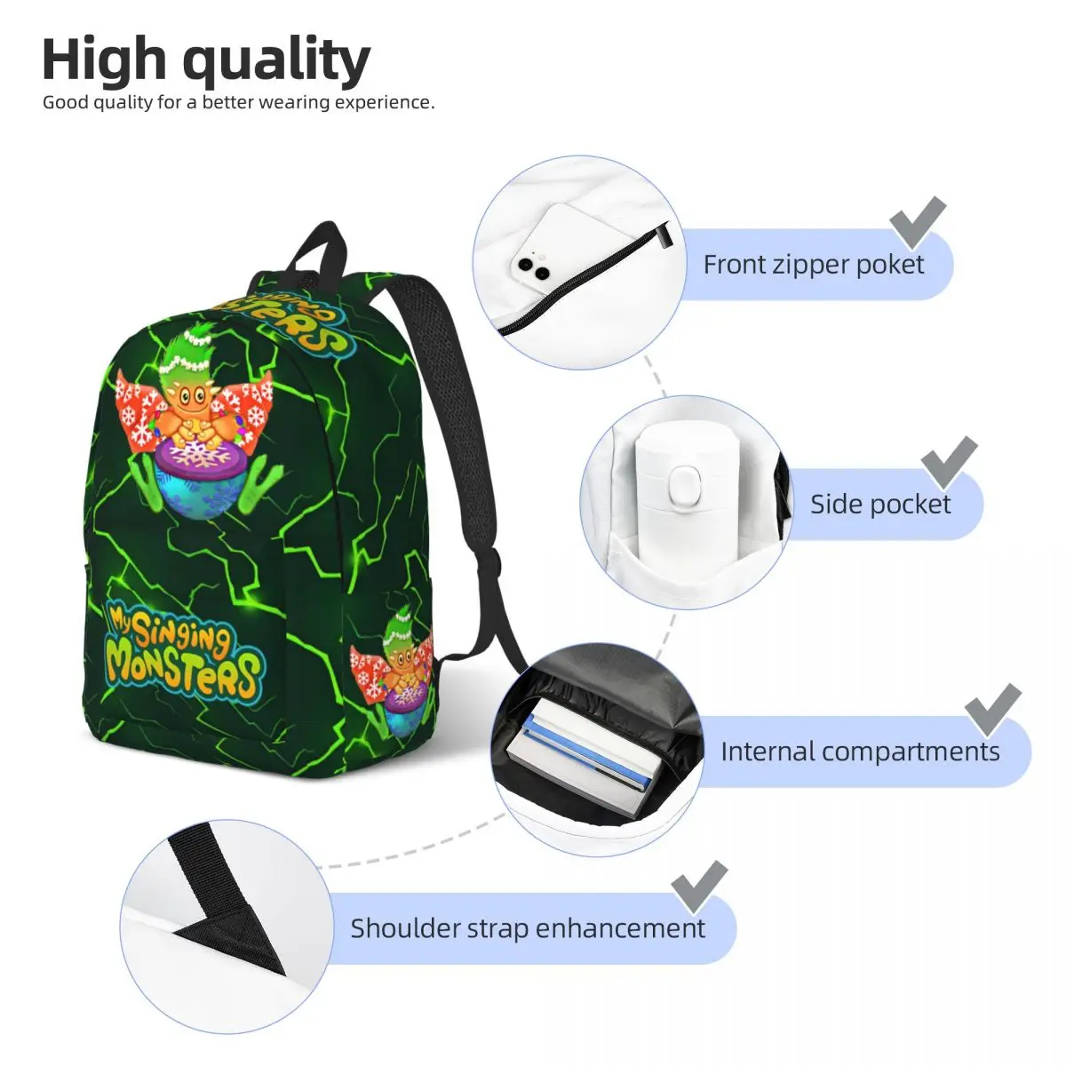 My Singing Monsters Character Rare Congle Backpack for Preschool Primary School Student Bookbag Boy Girl Kids Daypack Sports