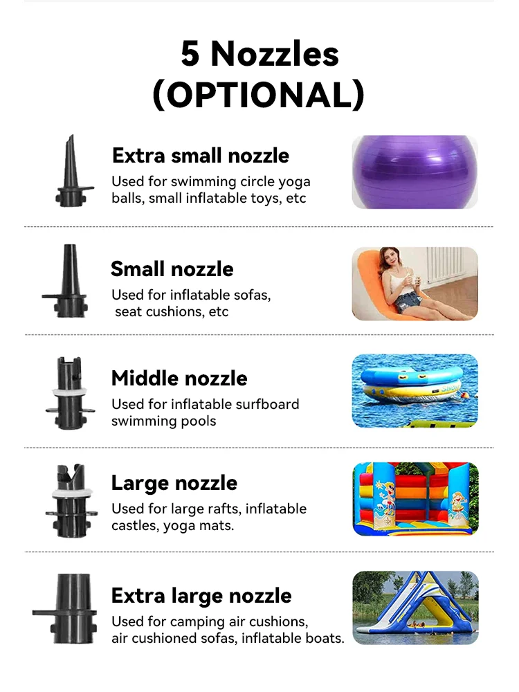 مضخة نفخ كهربائية مع 5 فوهات ، استخدام متعدد المشاهد ، المنزل ، المنزل ، التخييم ، أداة فائدة ، نفاخ ، 510 لتر في الدقيقة