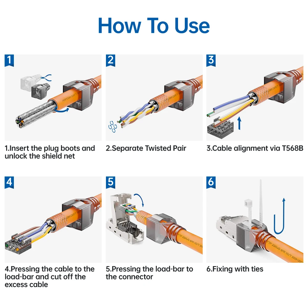 CAT8 STP RJ45 Connector CAT7 CAT6A Reusable Ethernet Termination modular Plug Shielded Modular Zinc alloy Field Termination Plug