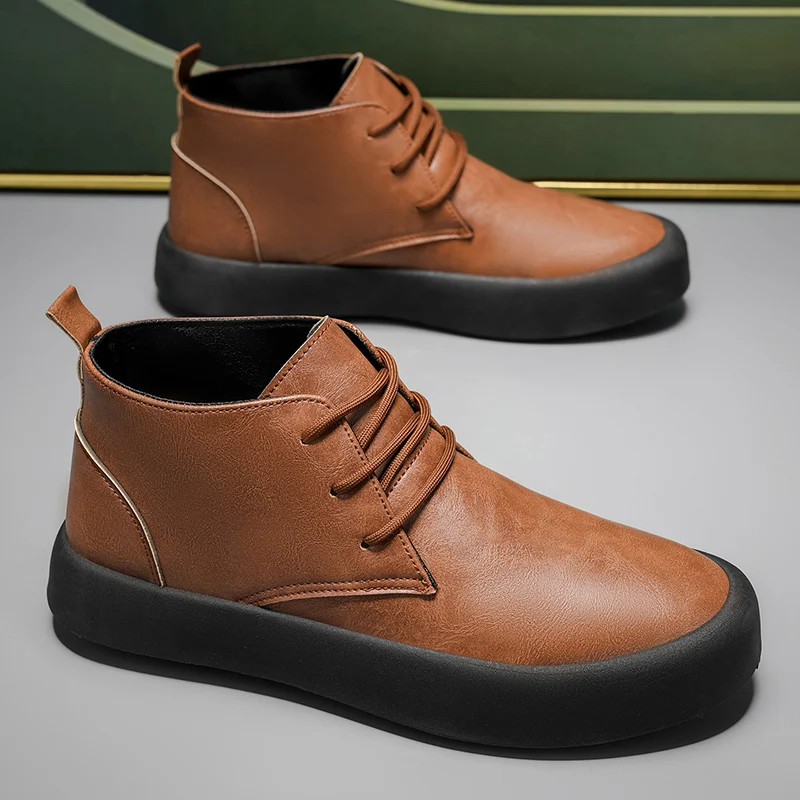 

Spring and Autumn Large Size Men's Shoes, Trendy Short Boots, Thick-Soled Shoes, New Mid-Top Thick-Soled Men's Leather Shoes, Casual and Fashionable Men's Shoes