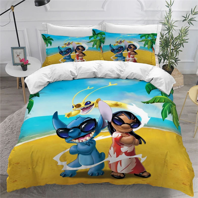 Duvet Cover Pillowcase Set Lilo & Stitch Bedding Set Kids 3D Stitch Single Double Large King Size Home Room Bedroom Decor Gift