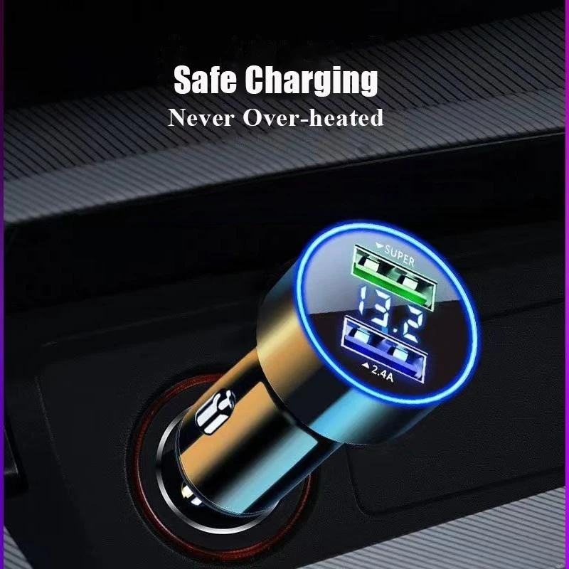 ที่ชาร์จในรถยนต์ USB ชาร์จเร็ว ที่ชาร์จในรถยนต์แบบ USB คู่ 2 พอร์ต จอแสดงผล LCD โวลต์มิเตอร์ ช่องเสียบที่จุดบุหรี่ในรถยนต์ อะแดปเตอร์ที่ชาร์จในรถยนต์