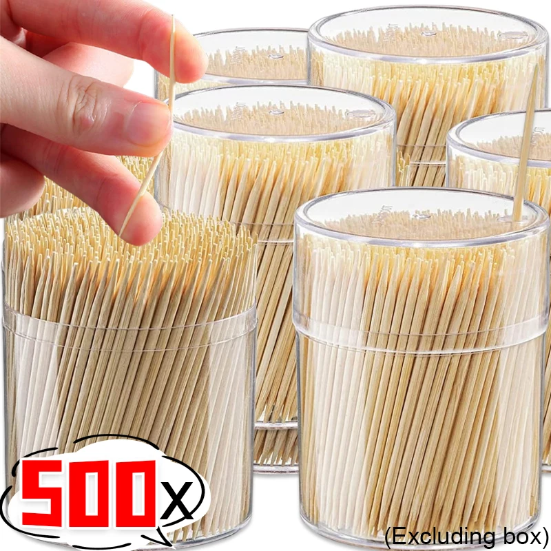 

500PCS Disposable Natural Bamboo Toothpicks Double Headed Cake Fruit Picks Home Kitchen Restaurant Portable Teeth Cleaning Tool